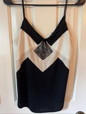 Express Black and Ivory Lace-Trim V-Front Cami